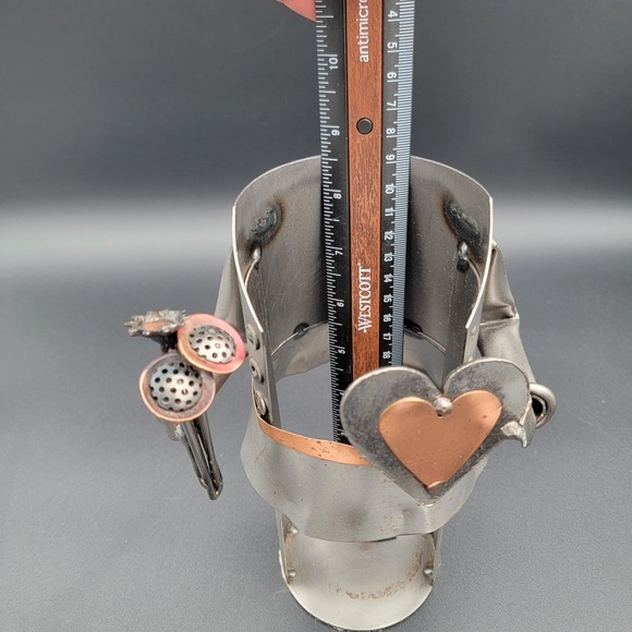 Novelty Wine Bottle Holder Metal Art Lovers Flowers and Chocolate Rustic - Picture 13 of 13